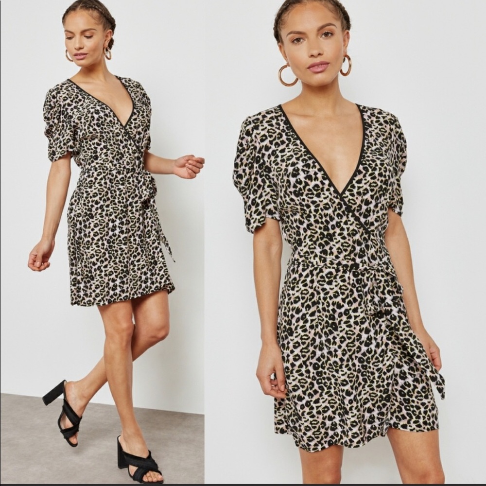 Topshop Pink Black Leopard Print Wrap Dress